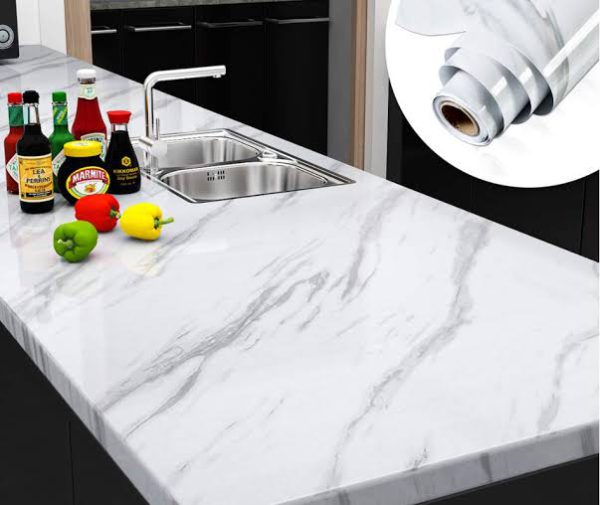 White Marble Sheet Marble Sheet For Kitchen – Anti Oil And Heat Resistant Wallpaper White Marble Sheet (2 Meter)